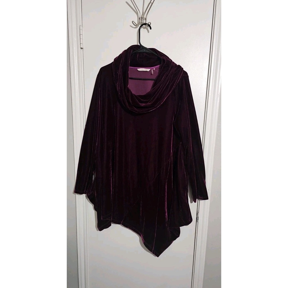 Soft Surroundings Oversized Velvet Cowl Neck Top Asymmetrical Burgundy L Witchy